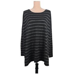 J. Jill Wool Angora Blend Metallic Stripe Sweater Black Silver Size XL